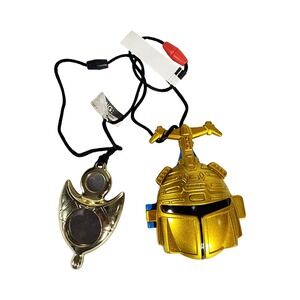 Vintage 1998 Saban‎ BeetleBorgs Metallix Gold Beetle Locket Necklace Set Toy